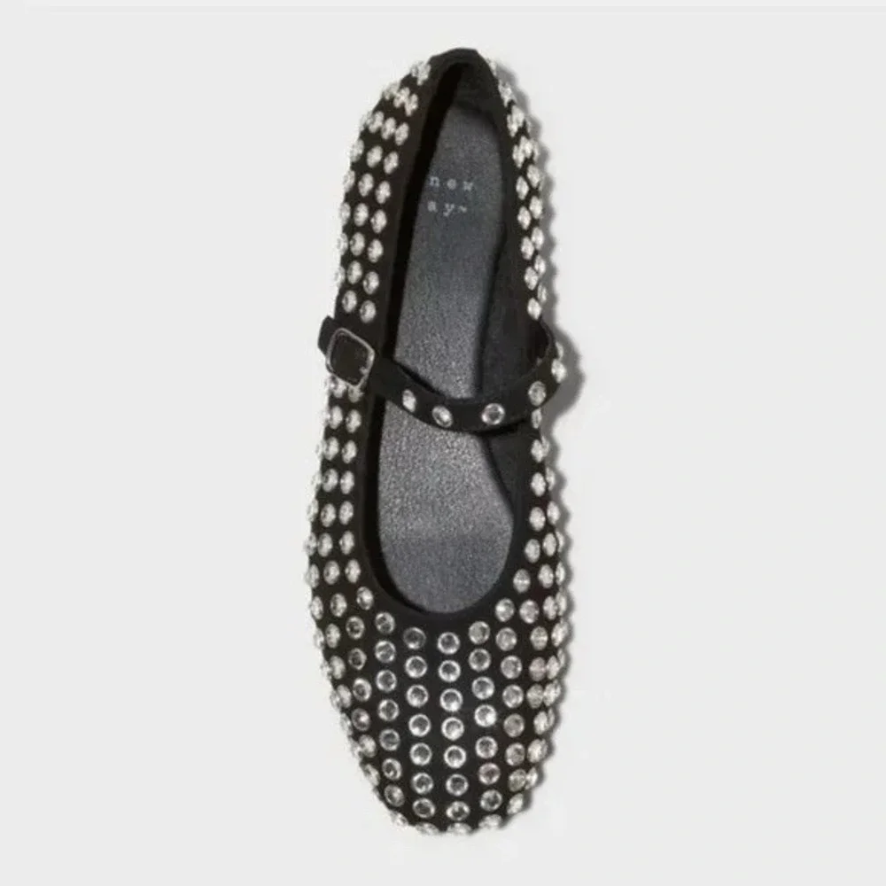 Women's Issa Rhinestone Mary Jane Ballet Flats - A New Day™ Black 9.5